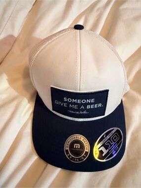 Travis Mathew White and Navy 'Someone Give Me a Beer' Trucker Hat